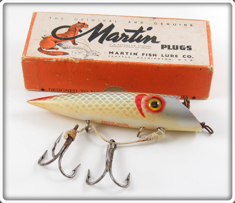 Vintage Martin Silver Scale Salmon Plug In Mackerel Box For Sale