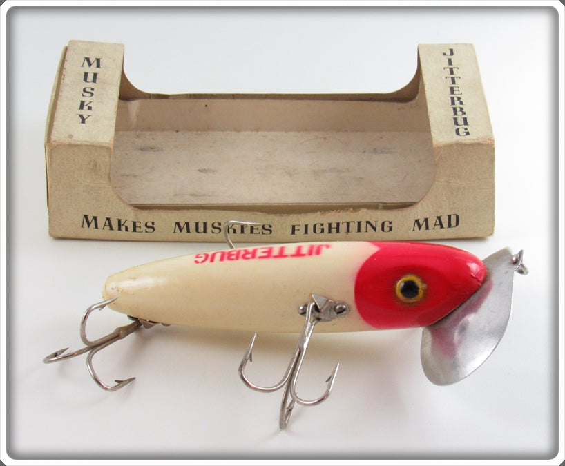 Arbogast Red Head Wooden Musky Jitterbug Lure In Early Box For Sale