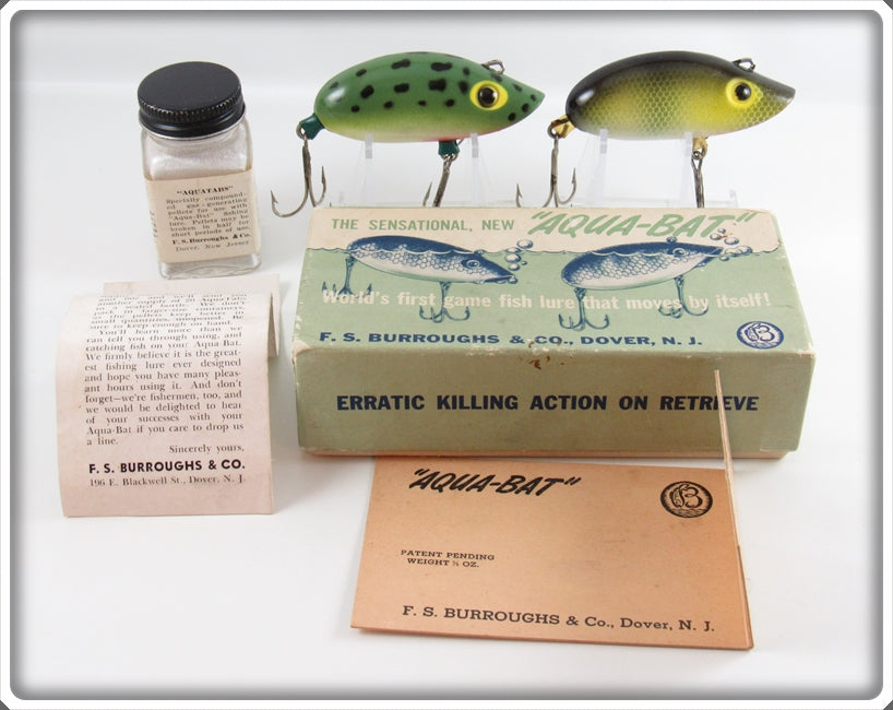 Vintage F. S. Burroughs Aqua Bat Pair In Large Picture Box For Sale