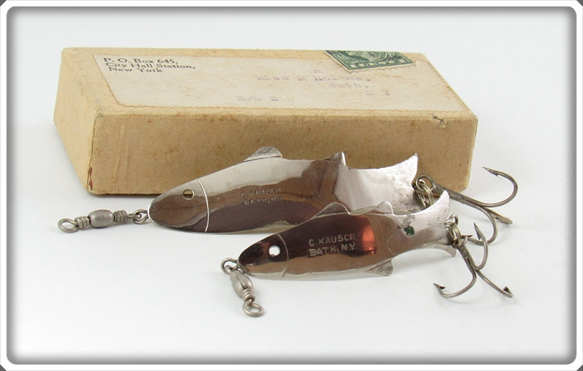 Charles Kausch Silver Soldier Minnow Lure Pair In Mailing Box For Sale