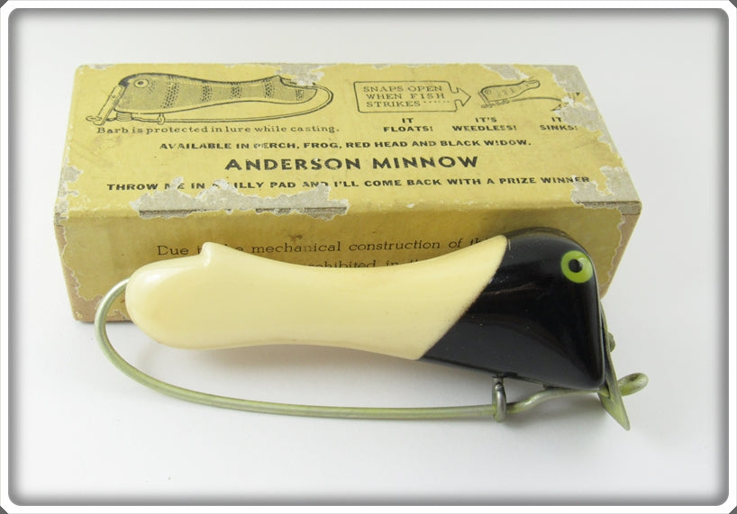 Vintage Anderson Bait Co Black & White Weedless Minnow Lure For Sale