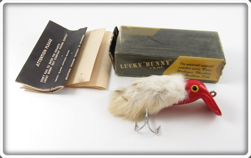 Lucky Bunny Bait Co Red & White Lucky Bunny Lure In Box For Sale