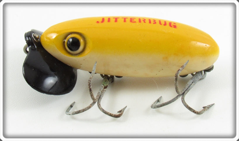 Arbogast Yellow White Belly Black Plastic Lip Jitterbug Lure In Box