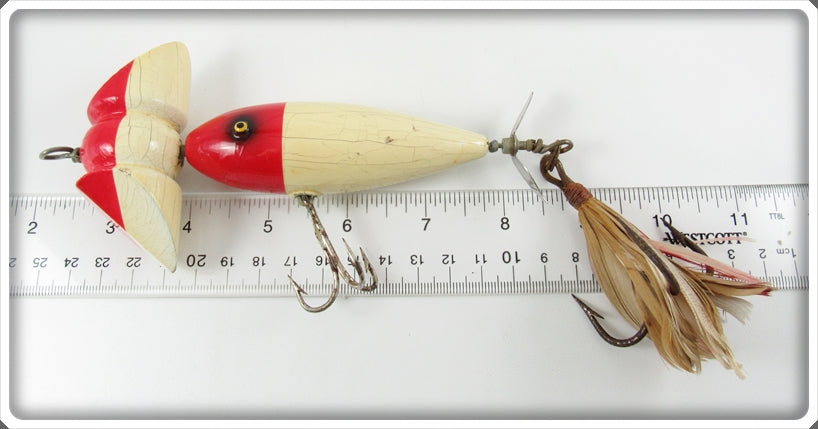 Leurre de pêche vintage South Bend Surf Oreno toupie en bois rouge Leurre de pêche vintage South Bend Surf Oreno toupie en bois rouge