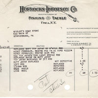 1940 Horrocks Ibbotson Rod & Reel Repair Invoice