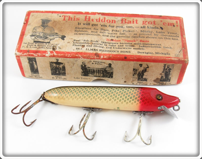 Vintage Heddon Red Head Shiner Scale Vamp Lure In Box 7509PRH For Sale