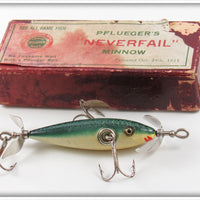 Vintage Pflueger Green Crackleback Neverfail Minnow Lure In Maroon Box