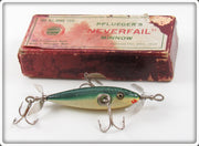 Vintage Pflueger Green Crackleback Neverfail Minnow Lure In Maroon Box