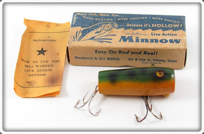 Bill Warren Frog Yellow Belly Live Action Minnow Lure In Box