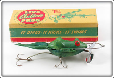 Vintage Action Frog Corp Green Live Action Frog Lure In Box
