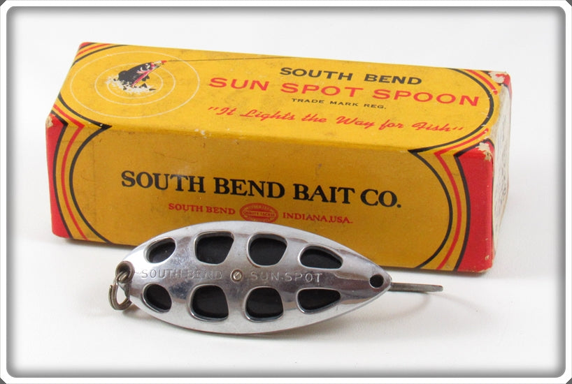 Vintage South Bend Chrome & Black Sun Spot Spoon Lure In Box