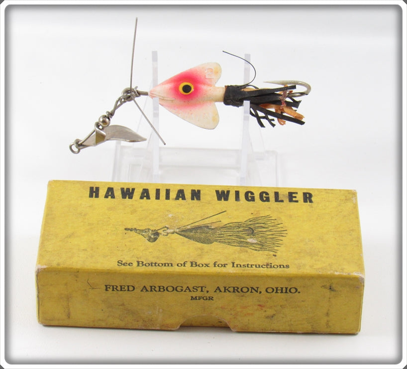 Vintage Arbogast White Hawaiian Wiggler Lure In Picture Box