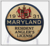 Vintage 1931 Maryland Resident Angler's License Pin