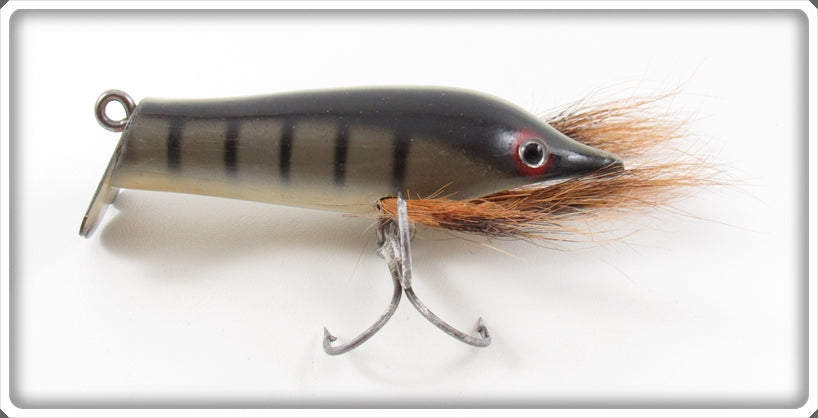 Vintage Wright & McGill Grey Black Stripes Bass Nabber Lure 