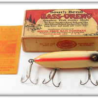 South Bend Red Stripes On White Body Bass Oreno Lure In Box 973 RS