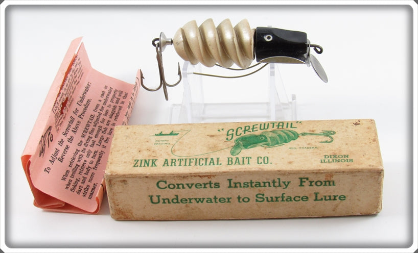 Zink Artificial Bait Co. Black & White Screwtail In Brown Crab Box