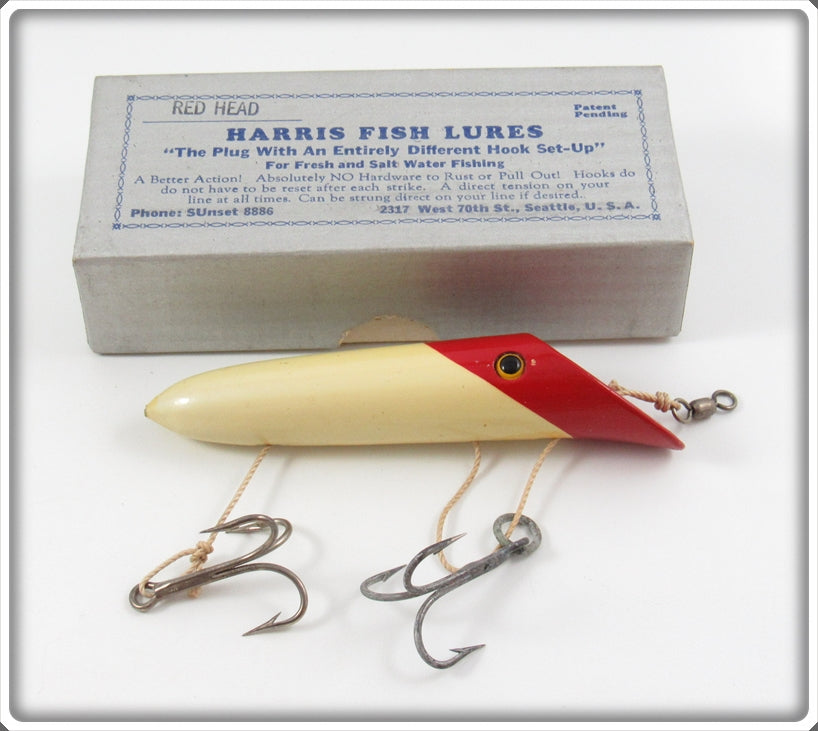 Vintage Harris Fish Lures White Red Head Size 4 Salmon Plug In Box