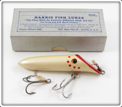 Harris Fish Lures White Pearl Red Dot Size 4 Salmon Plug In Box