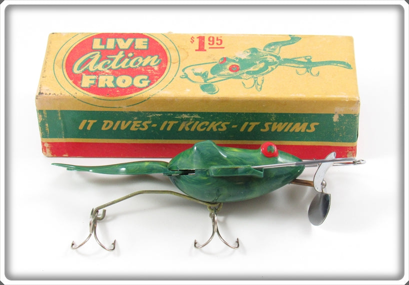 Vintage Action Frog Corp Green Live Action Frog Lure In Box