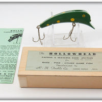 Vintage R-K Tackle Co Green & Yellow Hollowhead Lure In Box