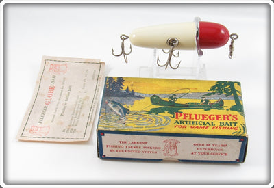 Vintage Pflueger White & Red Globe Lure In Blue Border Box