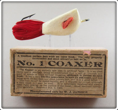 Vintage W. J. Jamison White & Red No. 1 Coaxer Lure In Box