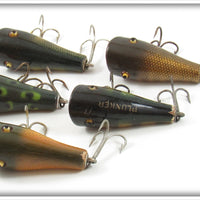 Creek Chub Perch, Pikie, Frog, & Golden Shiner Midget Plunker Lot Of Five