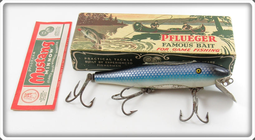 Vintage Pflueger Blue Mullet Scale Mustang Lure In Box 9509