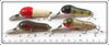 Creek Chub Red Head, Perch, Black Sucker & Silver Flash Deepster Lot Of Four