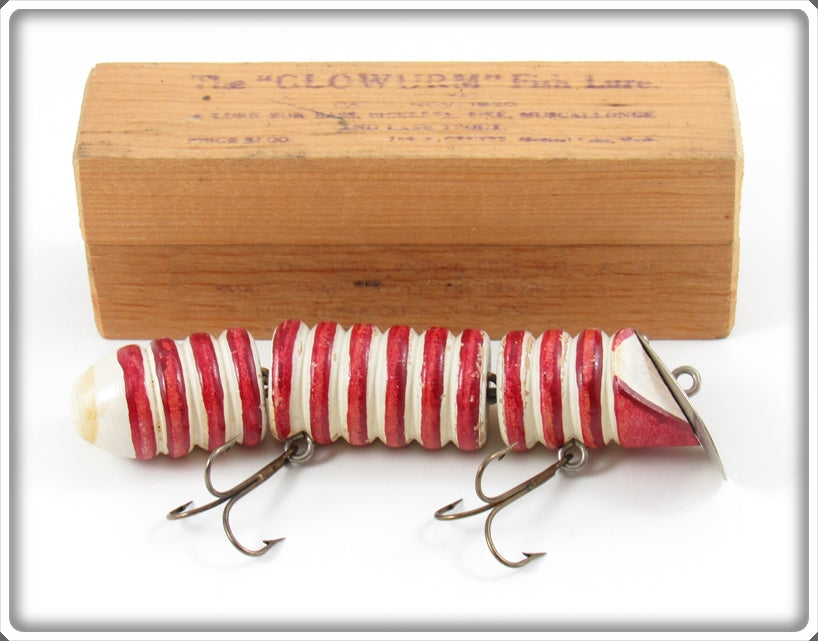 Vintage Oliver & Gruber Red & White Glowurm Lure In Box