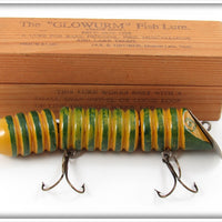 Vintage Oliver & Gruber Green & Yellow Glowurm Lure In Box 