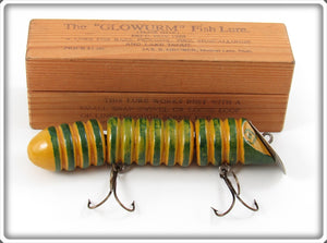 Vintage Oliver & Gruber Green & Yellow Glowurm Lure In Box 