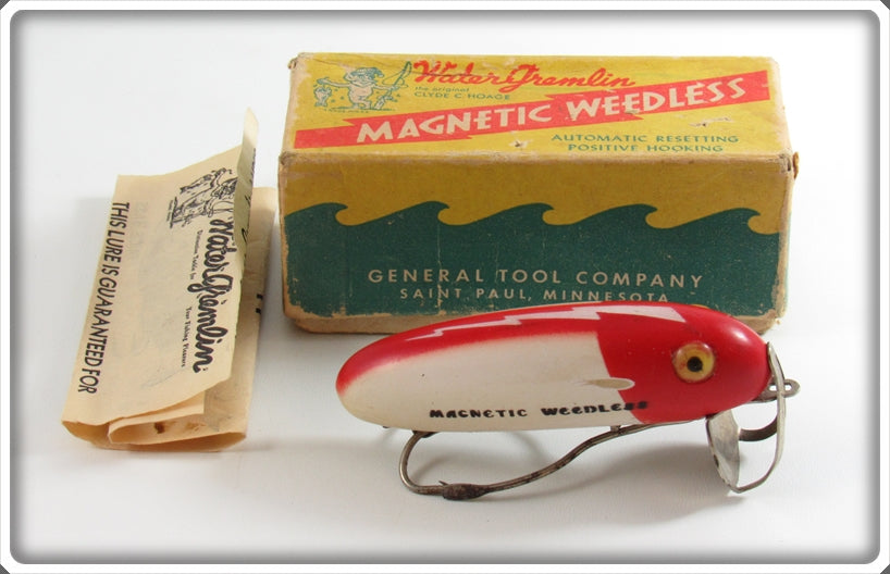 Clyde C Hoage Water Gremlin Red & White Magnetic Weedless Lure In Box