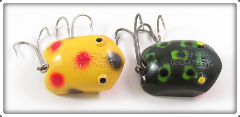 Vintage Creek Chub Yellow Spotted & Frog Plastic Wee Dee Lure Pair