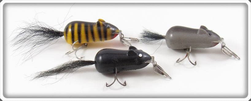 fish field lures Creek Chub Tiger, Grey & Black Mitie Field Mouse Lot Of Three Lures