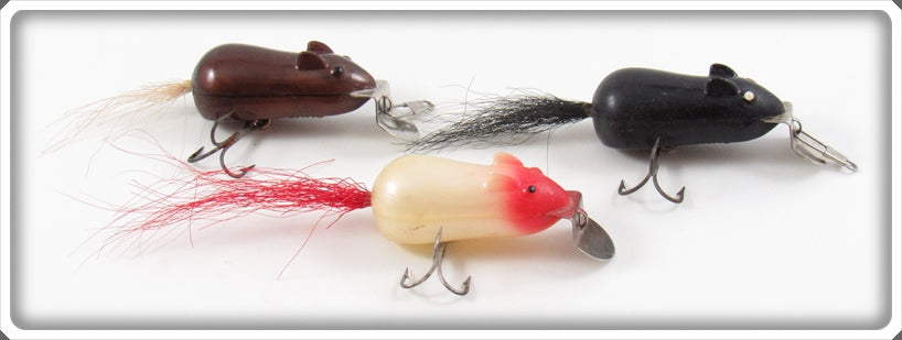 creek chub mouse fishing lure Creek Chub Copper, Black & Red Head Mitie Field Mouse Lot Of Three Lures