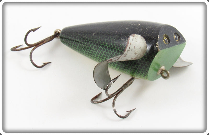 Vintage Biek Mfg Co Green & Black Scale Paddlepup Lure For Sale