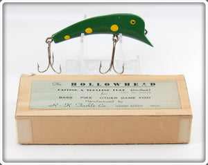 Vintage R - K Tackle Co Green & Yellow Hollowhead Lure In Box