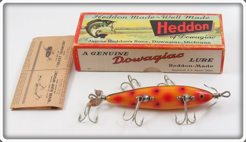 Vintage Heddon Spotted Orange 150 Dowagiac Minnow Lure In Box