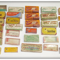 Lot of 33 Vintage Empty Lure Boxes South Bend, Bomber, Heddon & More