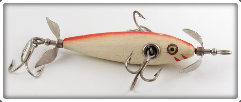 Vintage Pflueger White Blended Red Back Trade Minnow Lure