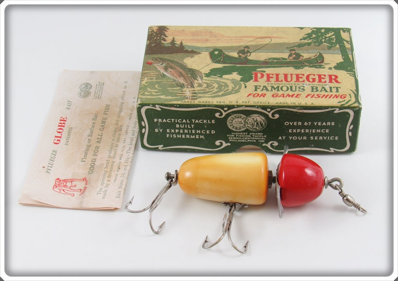 Vintage Pflueger White Red Head Globe Lure In Box