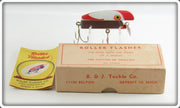 B. & J. Tackle Co White & Red With Scales Roller Flasher Lure In Box