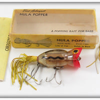 Arbogast Clear Red Head Black Snake Line 5/8 Ounce Hula Popper In Box