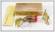 Arbogast Clear Red Head Black Snake Line 5/8 Ounce Hula Popper In Box