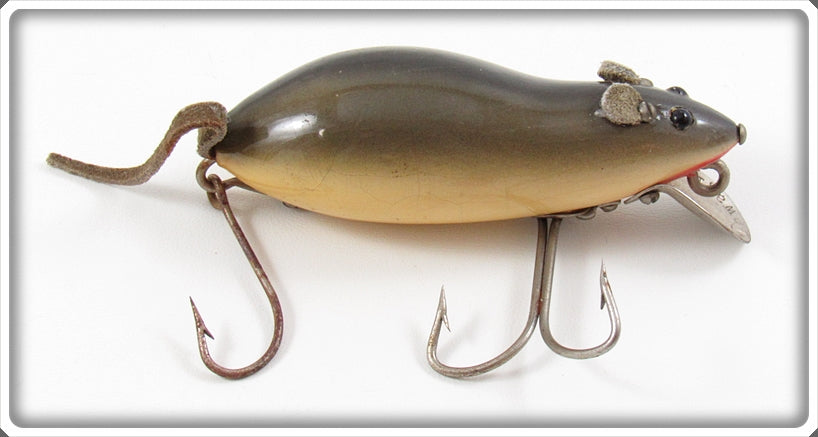 antique mouse fishing lure Vintage Heddon Grey Mouse Wood Meadow Mouse Lure 4000 GM For Sale
