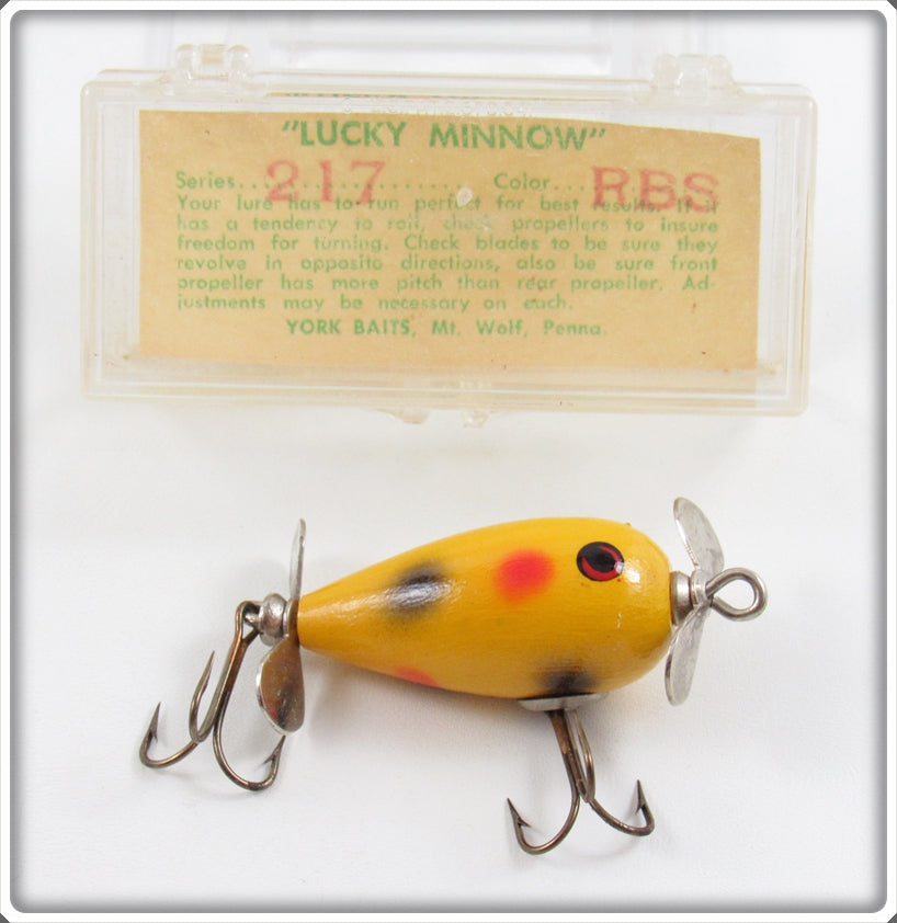 York Baits Yellow Black And Red Spots Lucky Minnow In Box