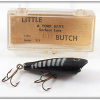 Vintage York Baits Black White Ribs Little Butch Lure In Box