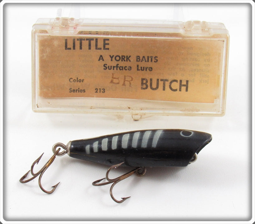 Vintage York Baits Black White Ribs Little Butch Lure In Box