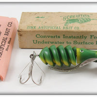 Zink Artificial Bait Co Green Zink Screwtail Lure In Box